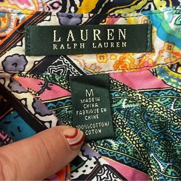 Lauren Ralph Lauren Women’s Button Up Colorful Paisley Blouse 3/4 Sleeve Medium - Picture 5 of 9